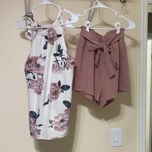 Floral Halter Top and Mauve Shorts Set